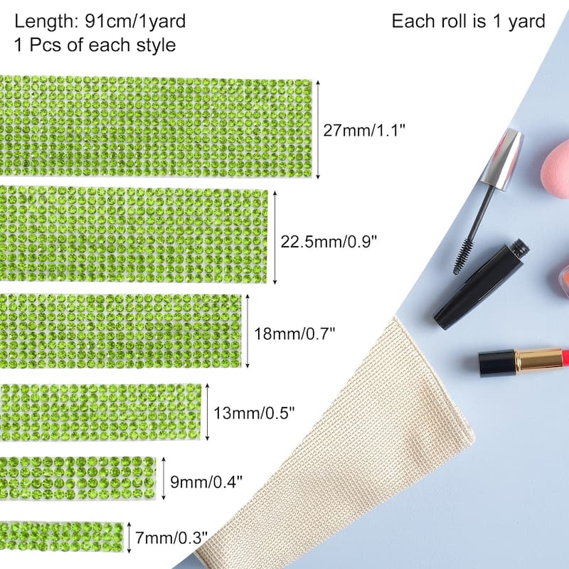 6 Rolls Self-Adhesive Rhinestone Ribbon for DIY Arts Craft - Light green