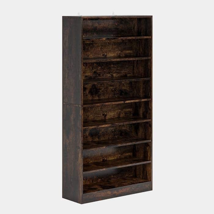 Rustic Brown Wood 8-Tier Shoe Cabinet with Adjustable Shelves - 11.81"D x 31.49"W x 70.86"H - Rustic Brown