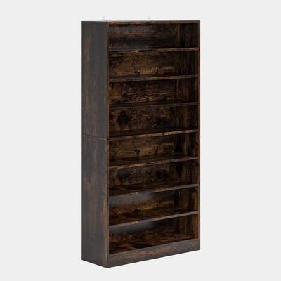 Rustic Brown Wood 8-Tier Shoe Cabinet with Adjustable Shelves - 11.81"D x 31.49"W x 70.86"H