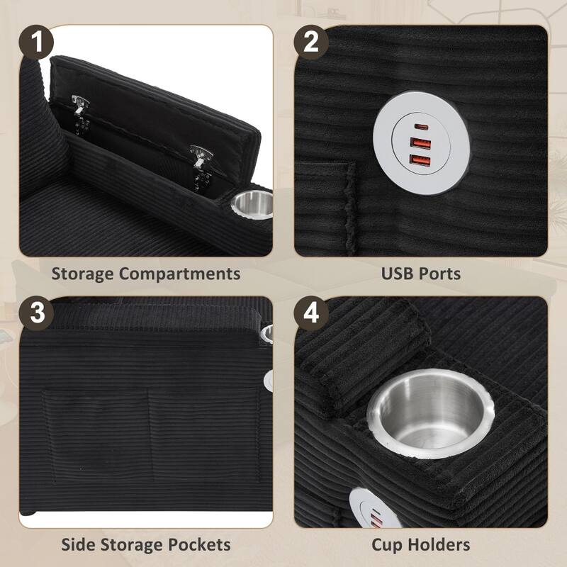 109.5" Convertible Upholstered Sectional Sofa with Storage Chaise Lounges