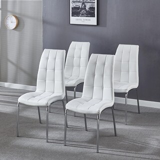Lattice Design Leatherette Dining Chair with Metal Legs Set of 4 - Bed ...