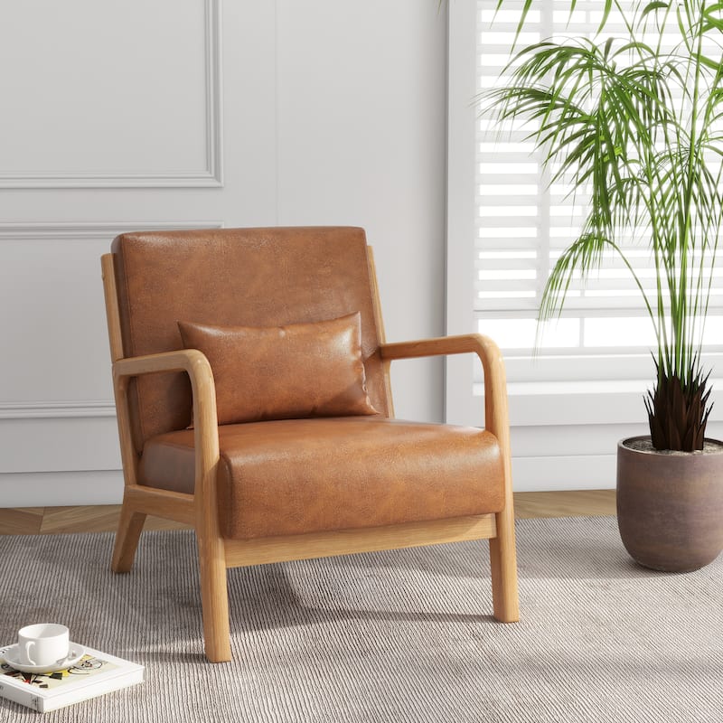 Mid Century Solid Wood Upholstered Accent Chair