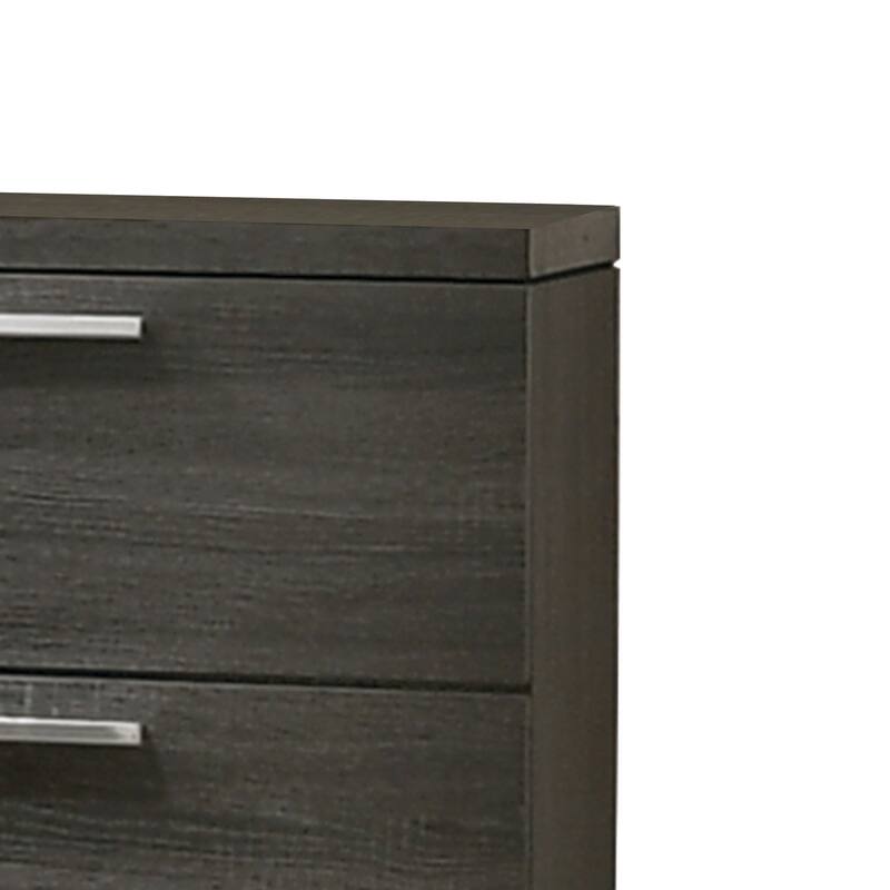 2 Drawer Wooden Nightstand with Bar Pulls and Panel Support, Gray