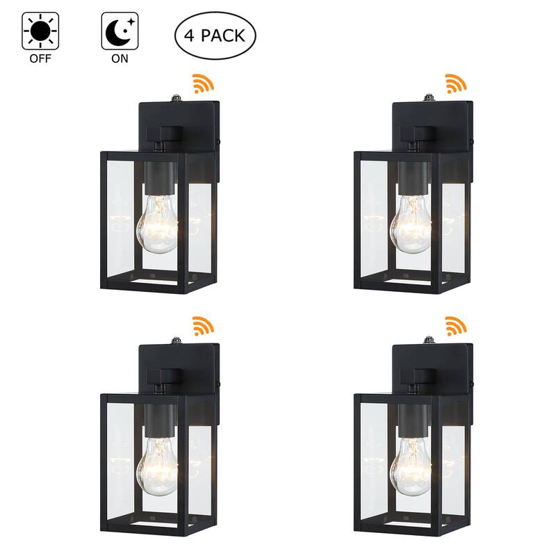 9.5 in. Black Outdoor Hardwired Wall Lantern Scone with Clear Glass Shade and No Bulbs Included - 4Pack with DTD sensor - Black