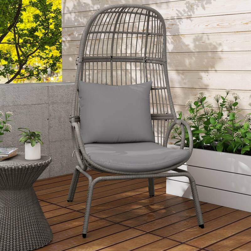 Moasis Outdoor Small Egg Chair Patio Wicker Basket Chair with Ottoman,Rocking Egg Chair,Swivel Egg Chair