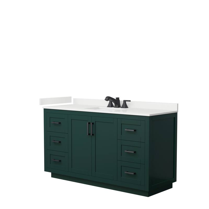 Miranda 60-inch Single Vanity, Quartz Top - Green, Black Trim, White Quartz Top