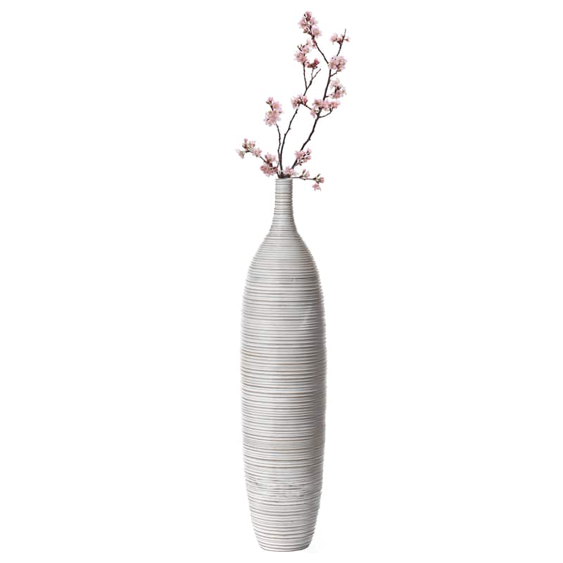 White Floor Vase, Ribbed Design, Modern Elegant Home Decoration, Room Enhancement, Sculptural Look, Sophisticated Decor - Medium