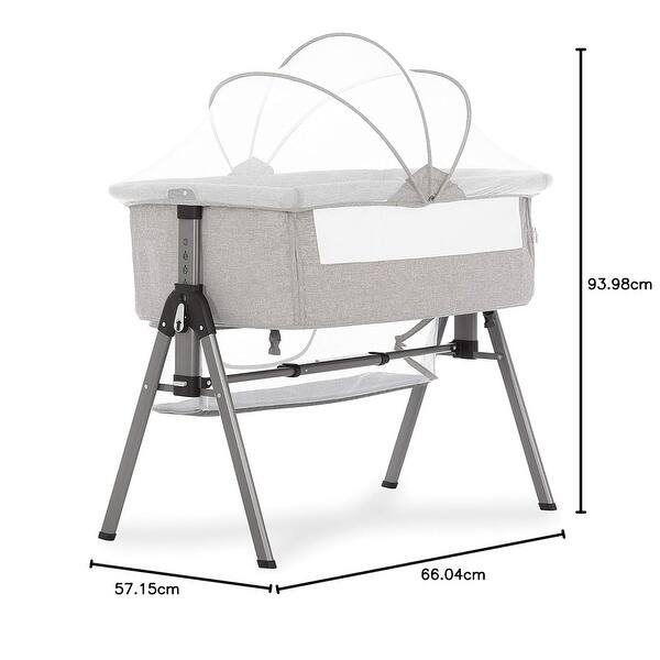 dimension image slide 1 of 2, Dream On Me Lotus Bassinet & Bedside Sleeper in Grey