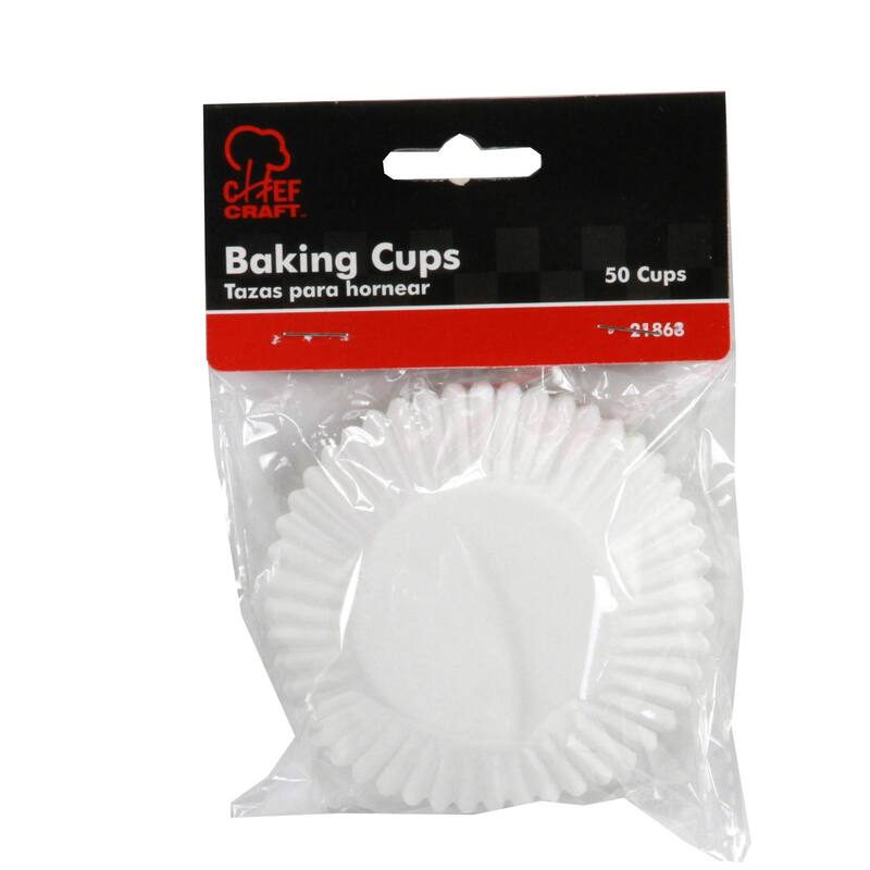Chef Craft 50 Count Cupcake Liners Muffin Size Baking Cups, White
