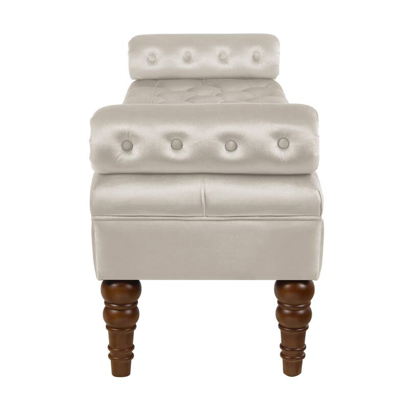 Upholstered Window Bench with Tufted Button - Champagne