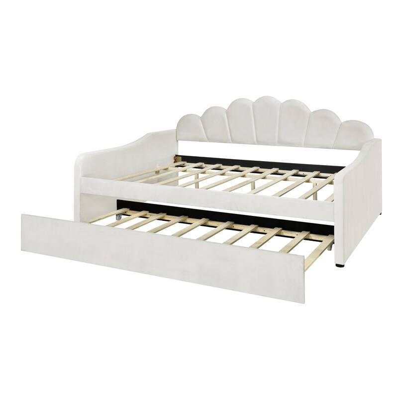 Full Upholstery Daybed with Shell Shaped Backrest and Trundle