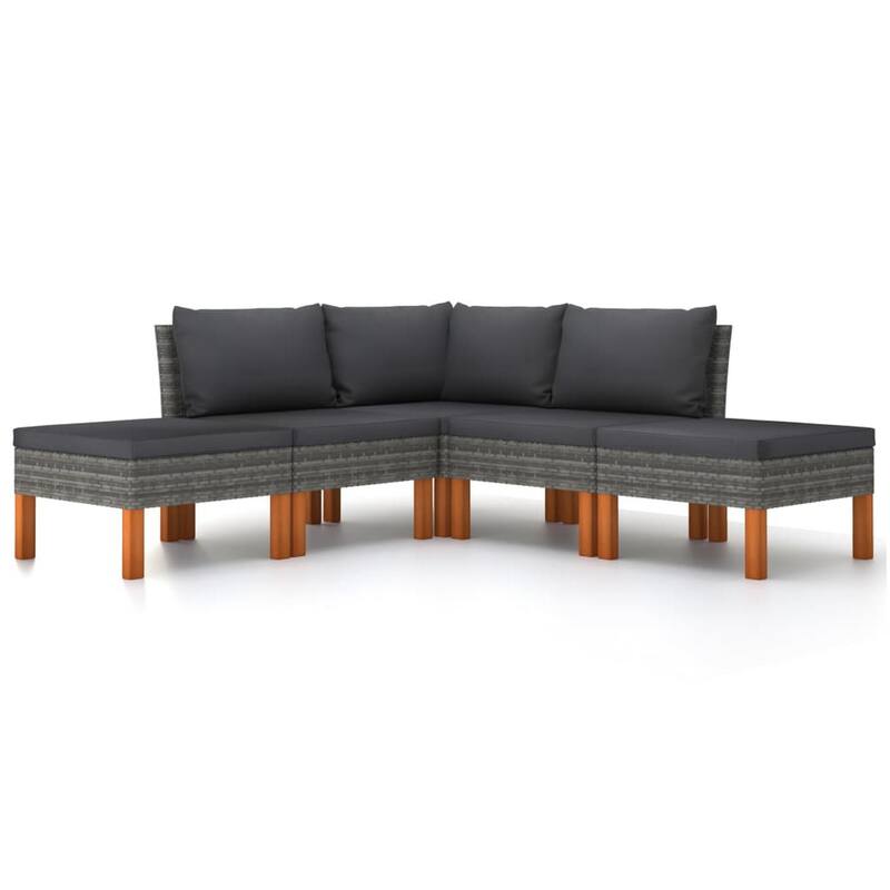 Casey 5pc Outdoor Modular Lounge Sofa Set, Gray Rattan, Brown Wood