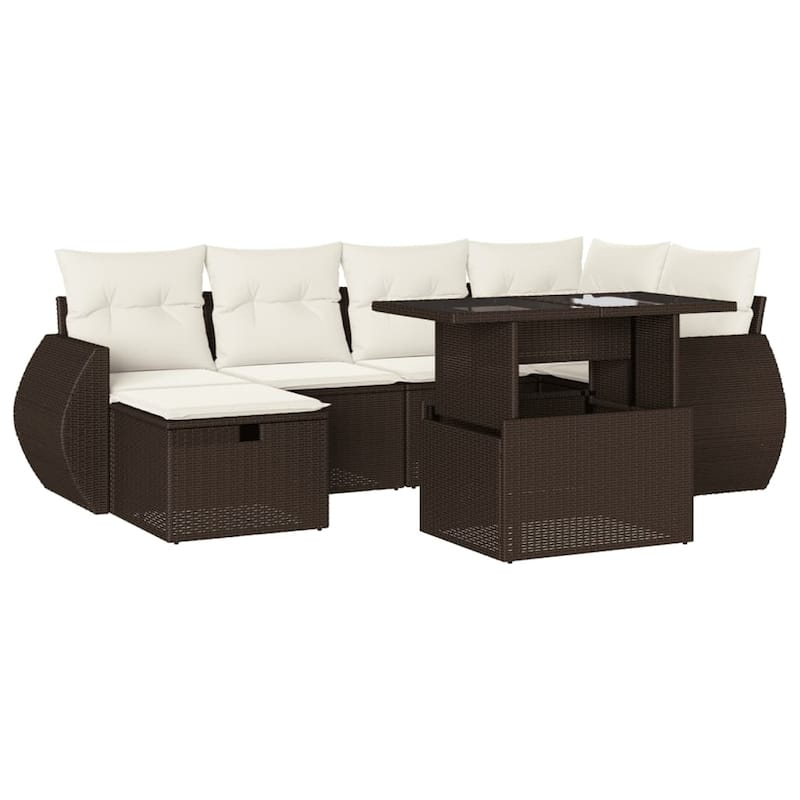 vidaXL Patio Sofa Set with Cushions Outdoor Furniture 7 Piece Poly Rattan