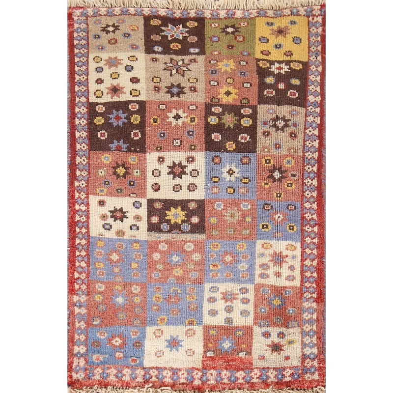 Geometric Yalameh Persian Vintage Area Rug Hand-knotted Wool Carpet - 1'11"x 3'0"