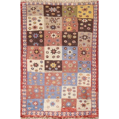 Geometric Yalameh Persian Vintage Area Rug Hand-knotted Wool Carpet - 1'11"x 3'0"