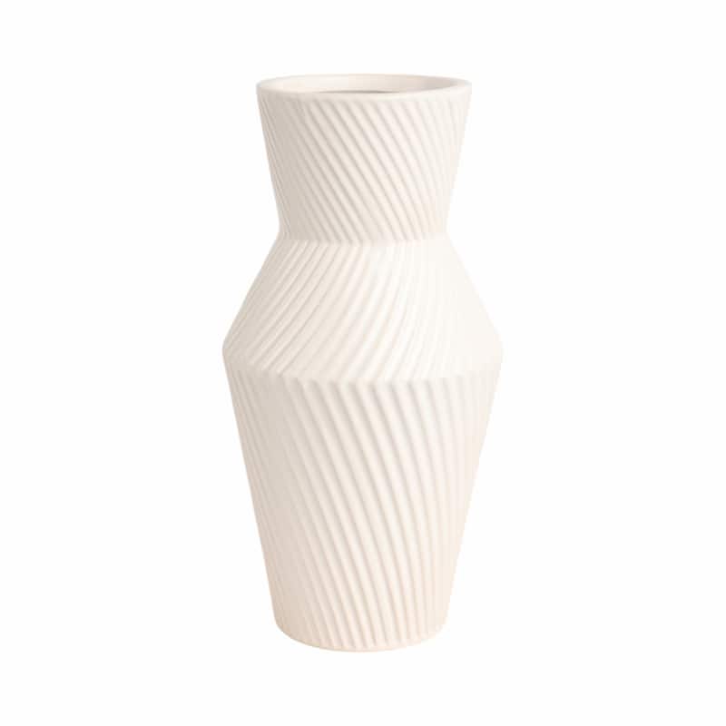 Sagebrook Home Modern Totem Stoneware Vase Unique Decor - White