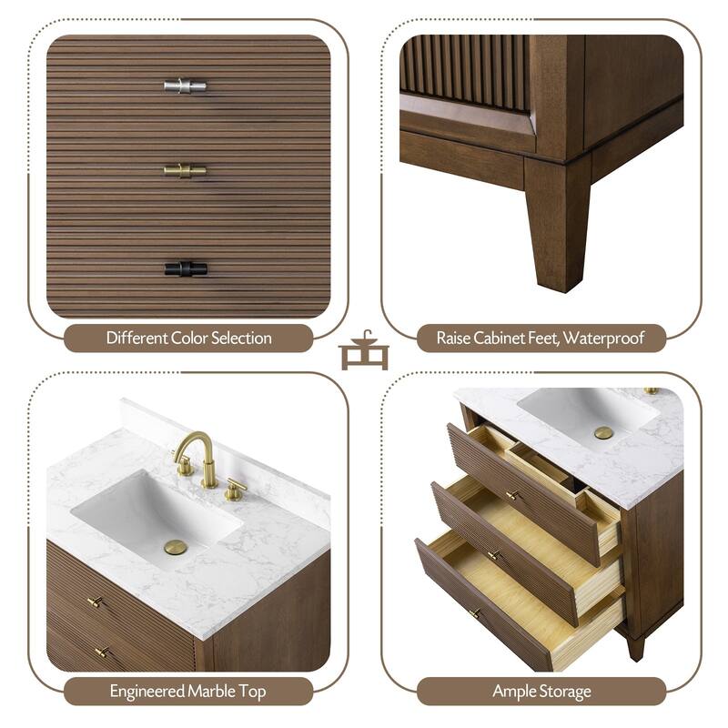 Vanity Art 36" Freestanding Bathroom Vanity with Engineered Marble Top and Sink