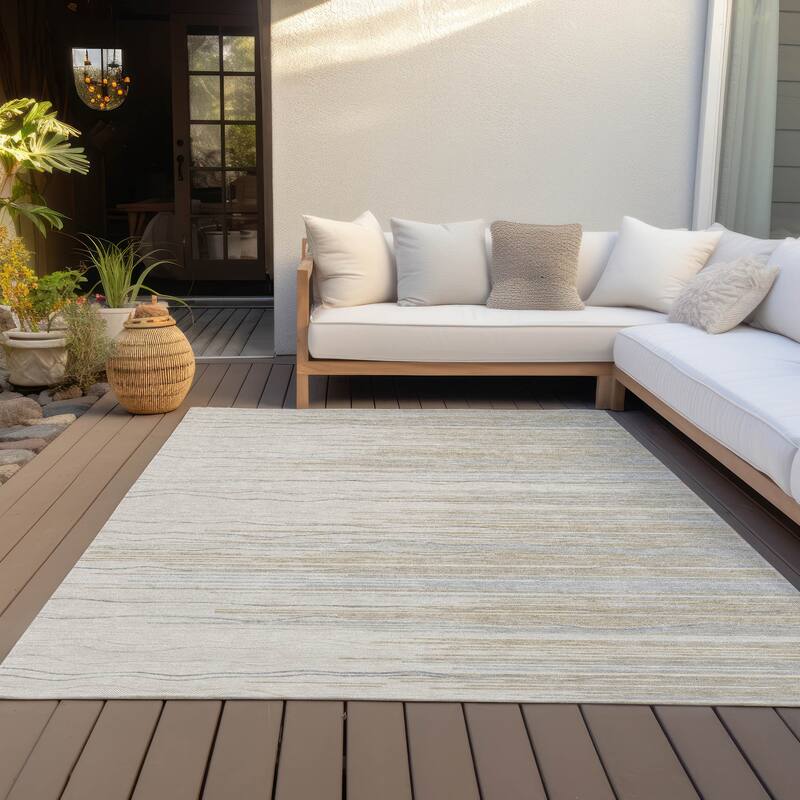 Machine Washable Indoor/ Outdoor Modern Stripe Chantille Rug