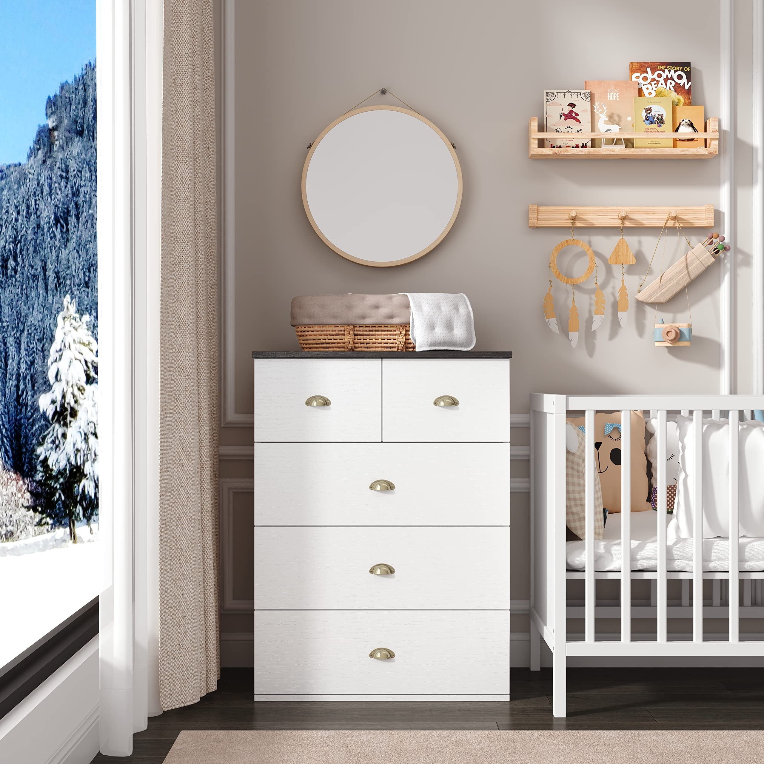 Modern 5 Drawer Dresser White Dressers for Bedroom Tall Chest of Drawers Closet Organizers and Storage Storage Cabinet
