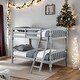 preview thumbnail 1 of 14, Twin over Twin Bunk Bed with Built-in Ladders Grey