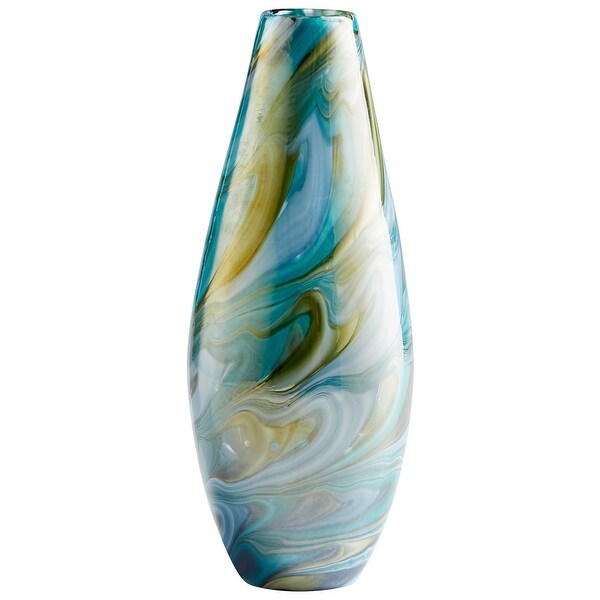 Cyan Design 09501 Chalcedony 4-3/4" Diameter Glass Vase - Blue Gold Swirl