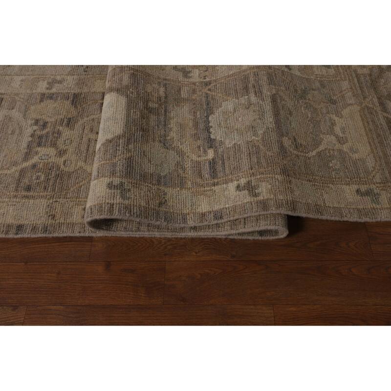 Vegetable Dye Beige Oushak Turkish Area Rug Handmade Wool Carpet - 8'11"x 12'3"