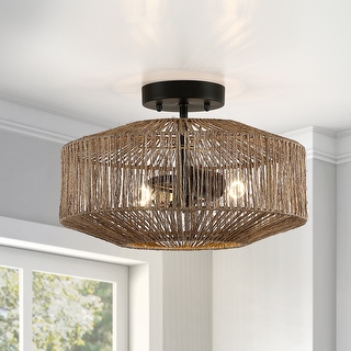 Dorn 2 Light Bohemian Jute Rope Semi Flush Mount W14 x H10 14 in. W Bed Bath Beyond 36799084