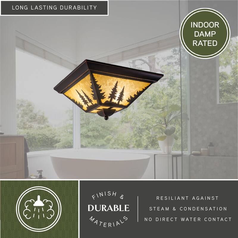 Yosemite Bronze Rustic Tree Square Indoor Outdoor Flush Mount Ceiling Light - 14-in W x 5.75-in H x 14-in D