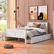preview thumbnail 2 of 11, Full Size Bed Frame Solid Pine Wood Construction Storage Bed Curved Legs Design Platform Bed with Headboard & 4 Drawers, White