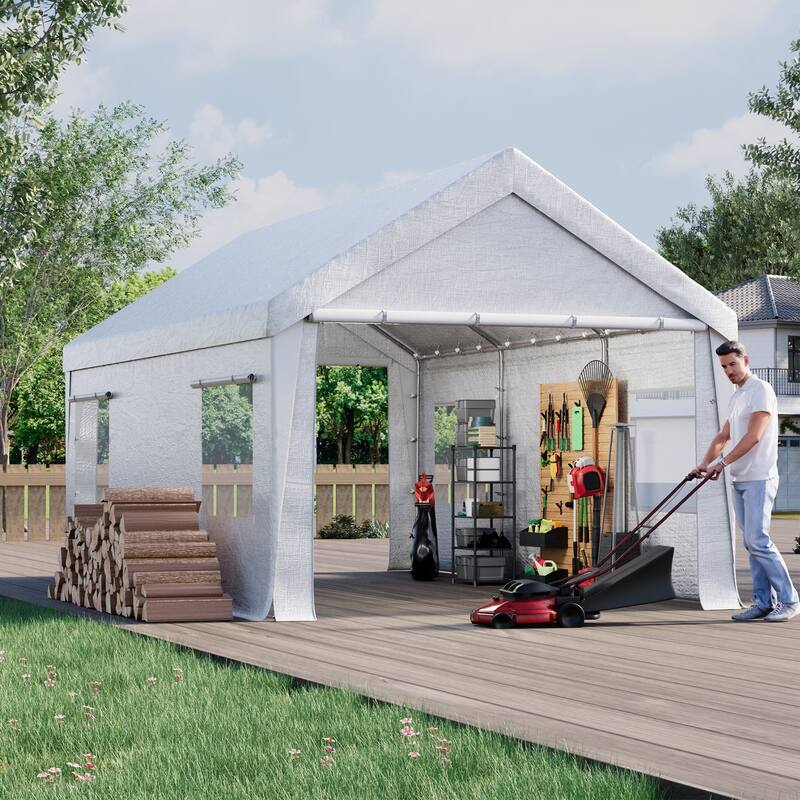 Heavy-Duty Fully Enclosed Carport - UV-Resistant, Waterproof Canopy with Roll-Up Windows & Reinforced Steel Frame