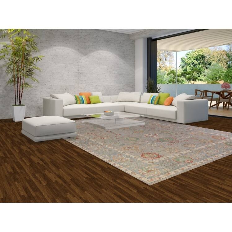 Hand Knotted Oriental 100% Wool Carpet Transitional All-Over Greys & Charcoal Oushak Area Rug - 13' 4'' X 9' 11''