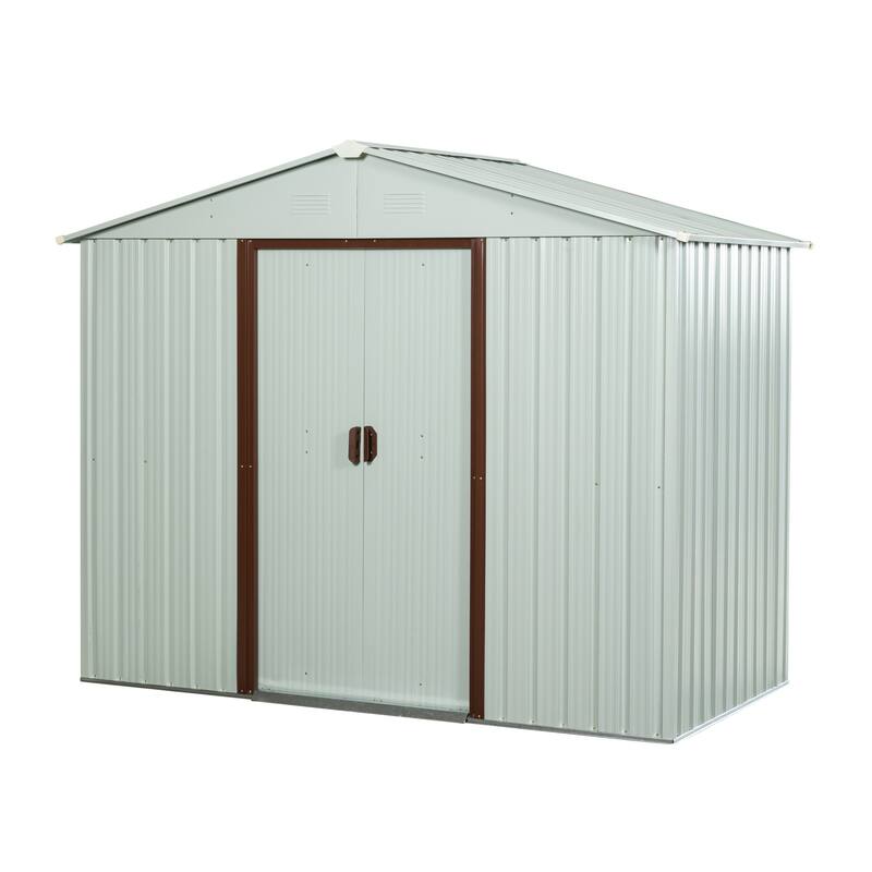 GDF Studio - Glissade Outdoor Metal Storage Shed with Galvanized Steel Panels and Sliding Doors