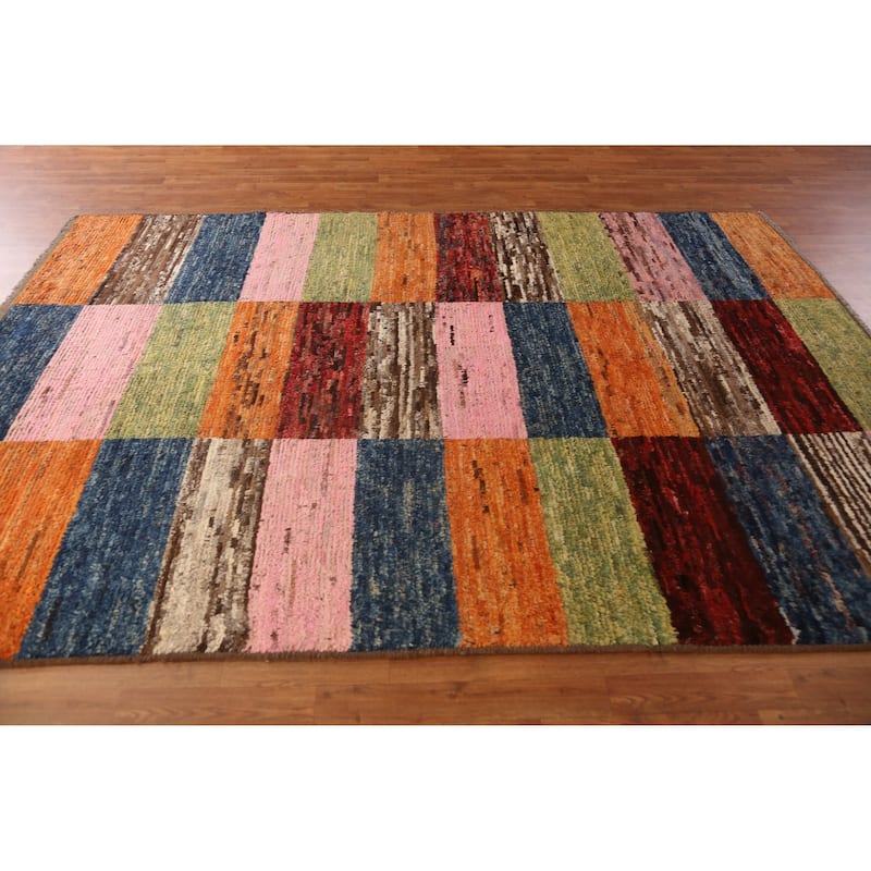 Checkered Moroccan Area Rug Hand-Knotted Wool Carpet - 6'8" x 9'11"