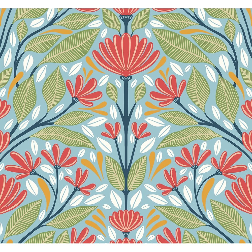 Seabrook Designs Carmela Folk Floral Unpasted Wallpaper