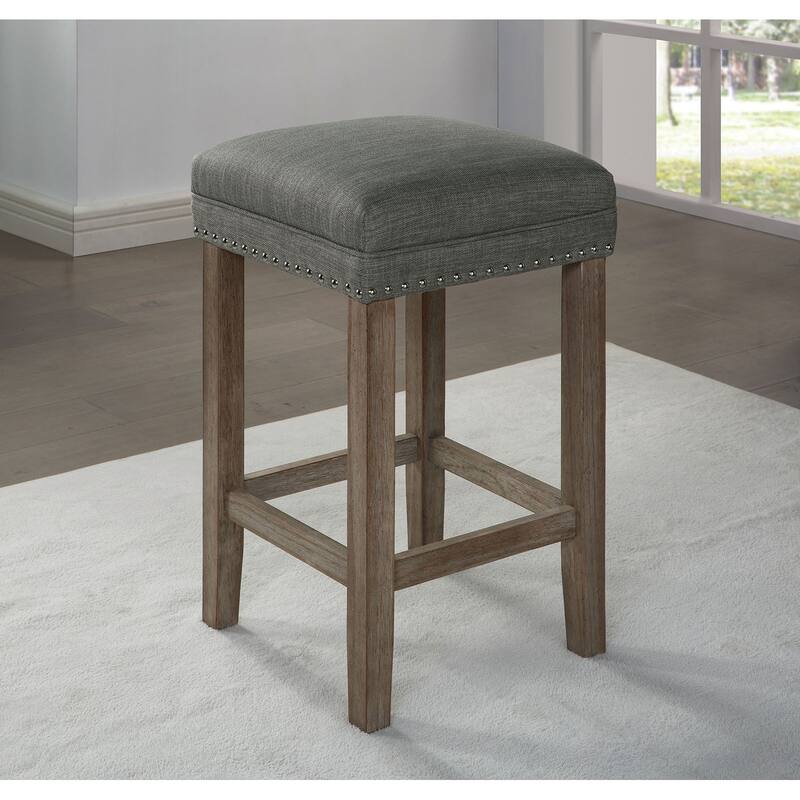 Transitional Style 4pc Dining Table Set 1x Table 3x Stool Padded Seat Nailhead Trim USB Port