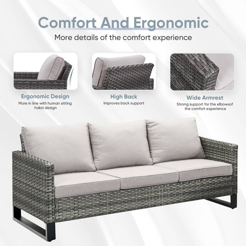Outdoor Sofa Chairs with Fire Pit Table - Beige cushion - Grey