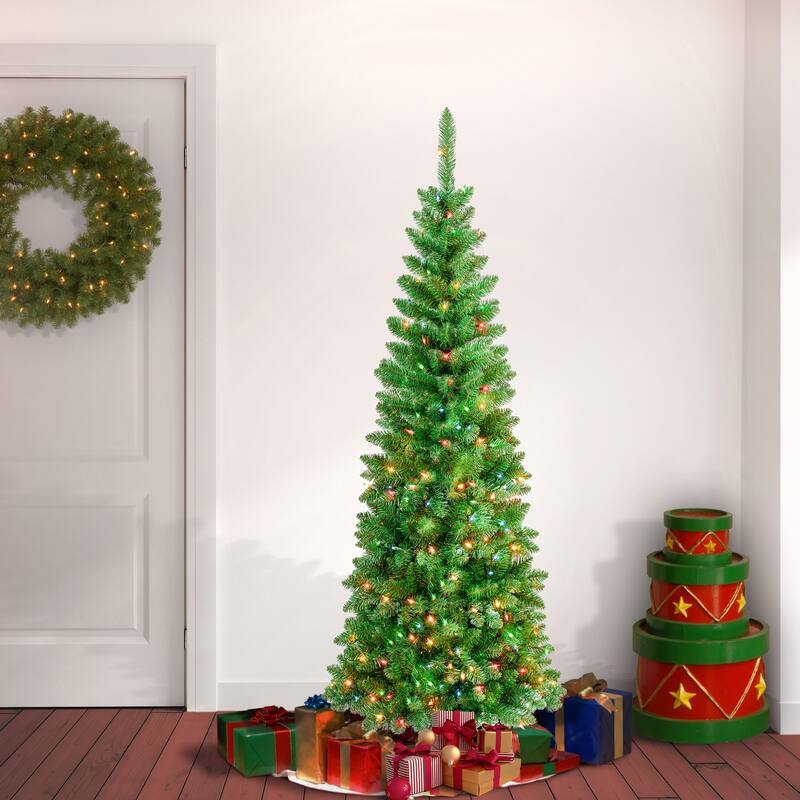 National Tree Company 6 ft. Rowan Pencil Slim Tree with Multicolor Lights - 6 Foot