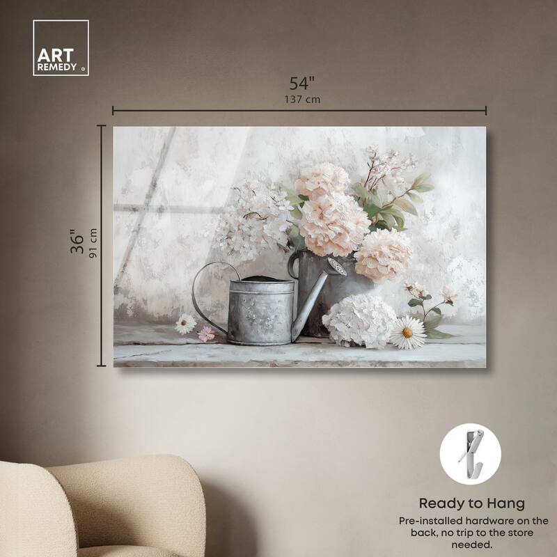 Can and White Blooms Acrylic by Art Remedy, Ready to Hang