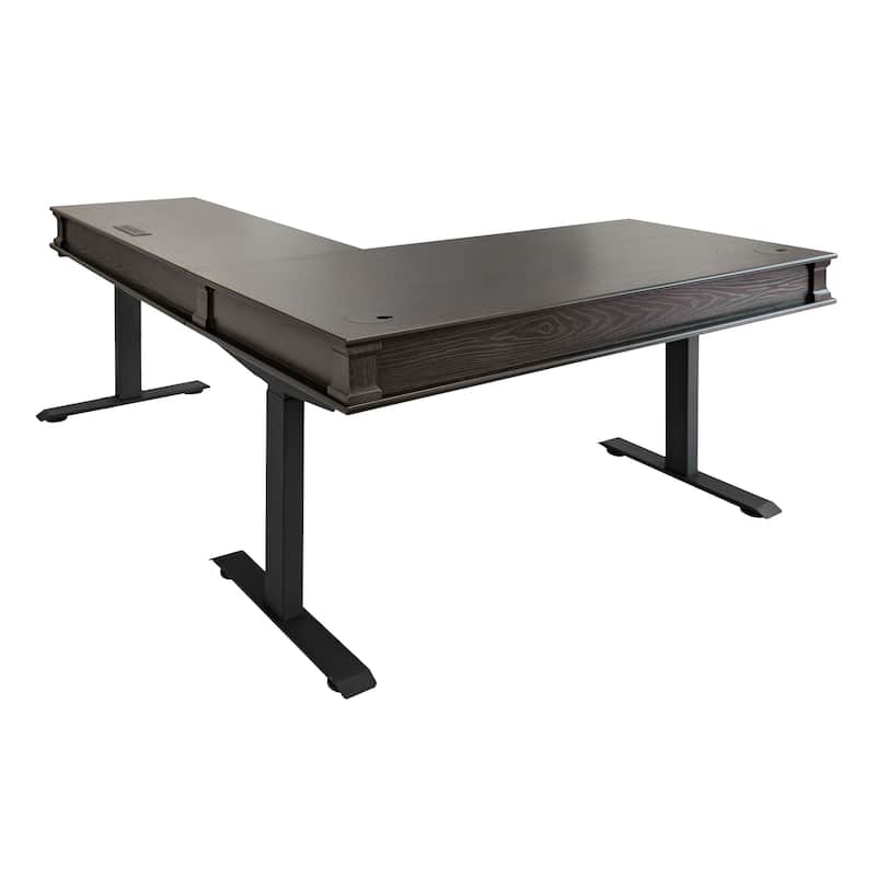 Traditional Electric Sit/Stand L-Desk and Return, Height Adjustable Table, Dark Brown