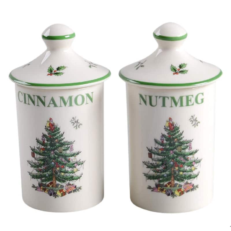 Spode Set of 2 Christmas Tree Spice Jars - 2" D x 4.5" H - 2" D x 4.5" H - Multicolored - 2 Piece