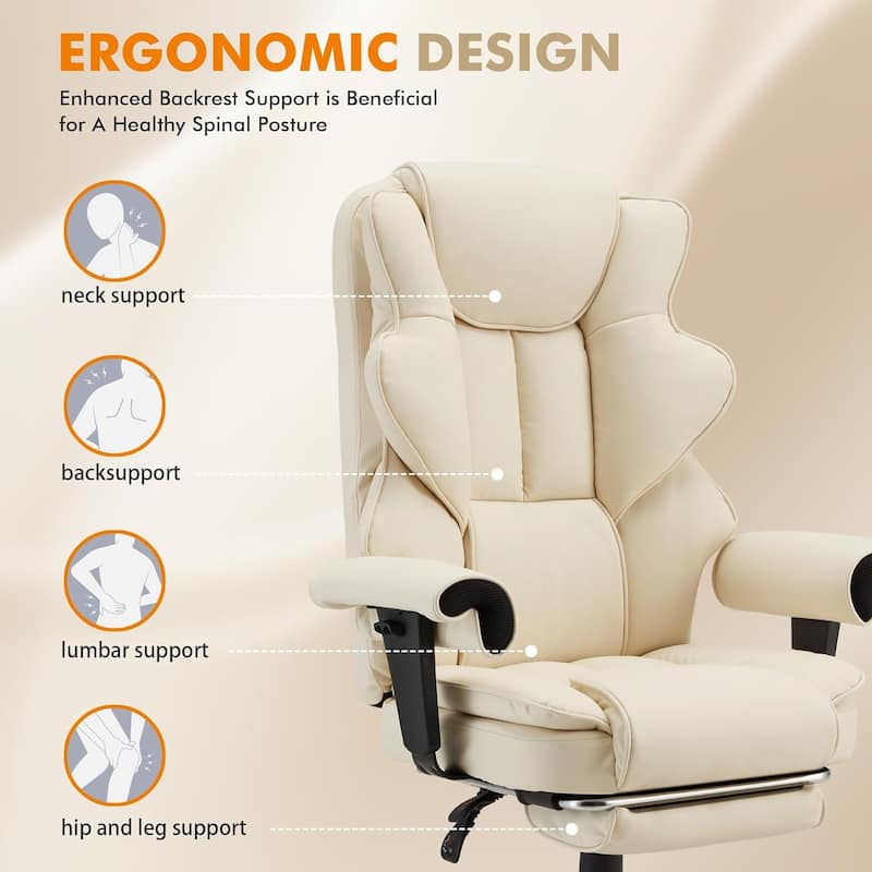 Massage Office Chair with Heat, Ergonomic Reclining Desk Chair with Footrest, Lumbar Support, Adjustable Arms