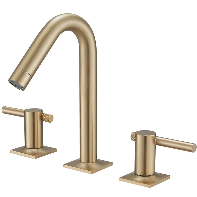 8 Inch Widespread Bathroom Sink Faucet with Drain Assembly Brass Modern 3 Hole Bathroom Basin Vanity Faucets - Brushed Gold