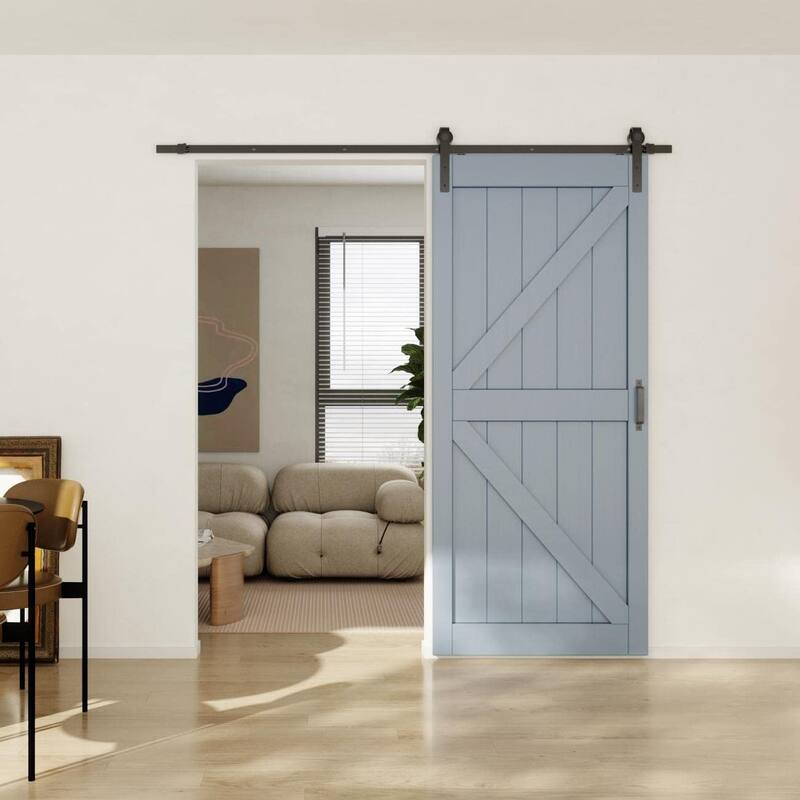 36" Width Barn Door MDF Wood and Metal With Hardware Kit - Light Blue