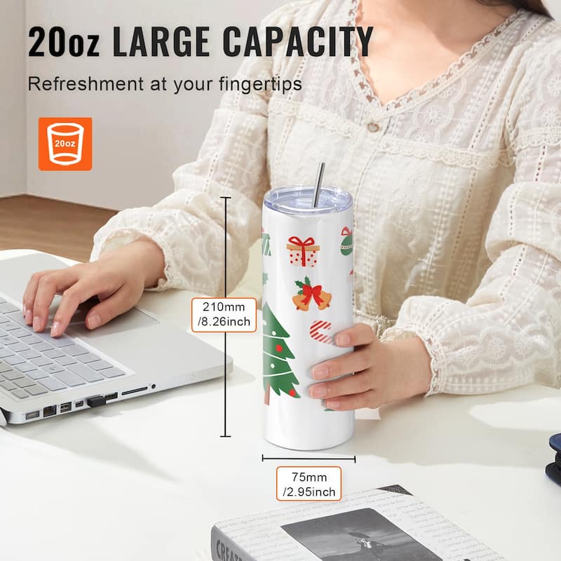 Sublimation Tumblers, Skinny Straight Stainless Steel Blanks Cups with Lid and Straw, Gift Box