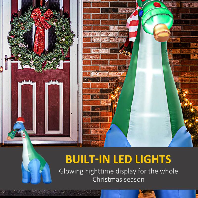 HOMCOM 11FT Long Christmas Inflatable Dinosaur with Christmas Tree in Mouth, Blow-Up Outdoor LED Yard, Waterproof