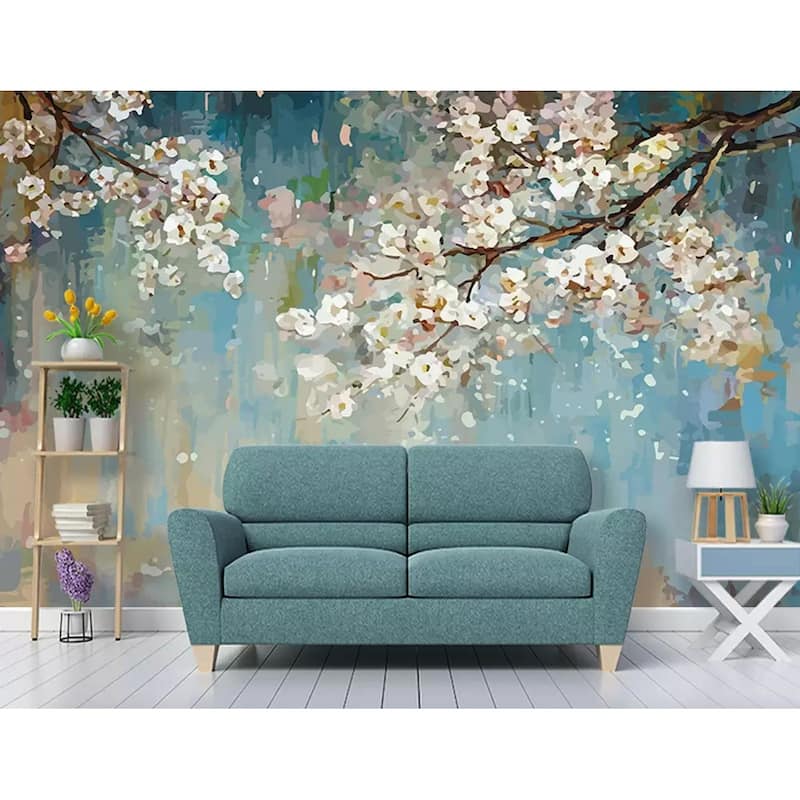 GK Wall Design Watercolor Peach Blossom Floral Removable Wallpaper