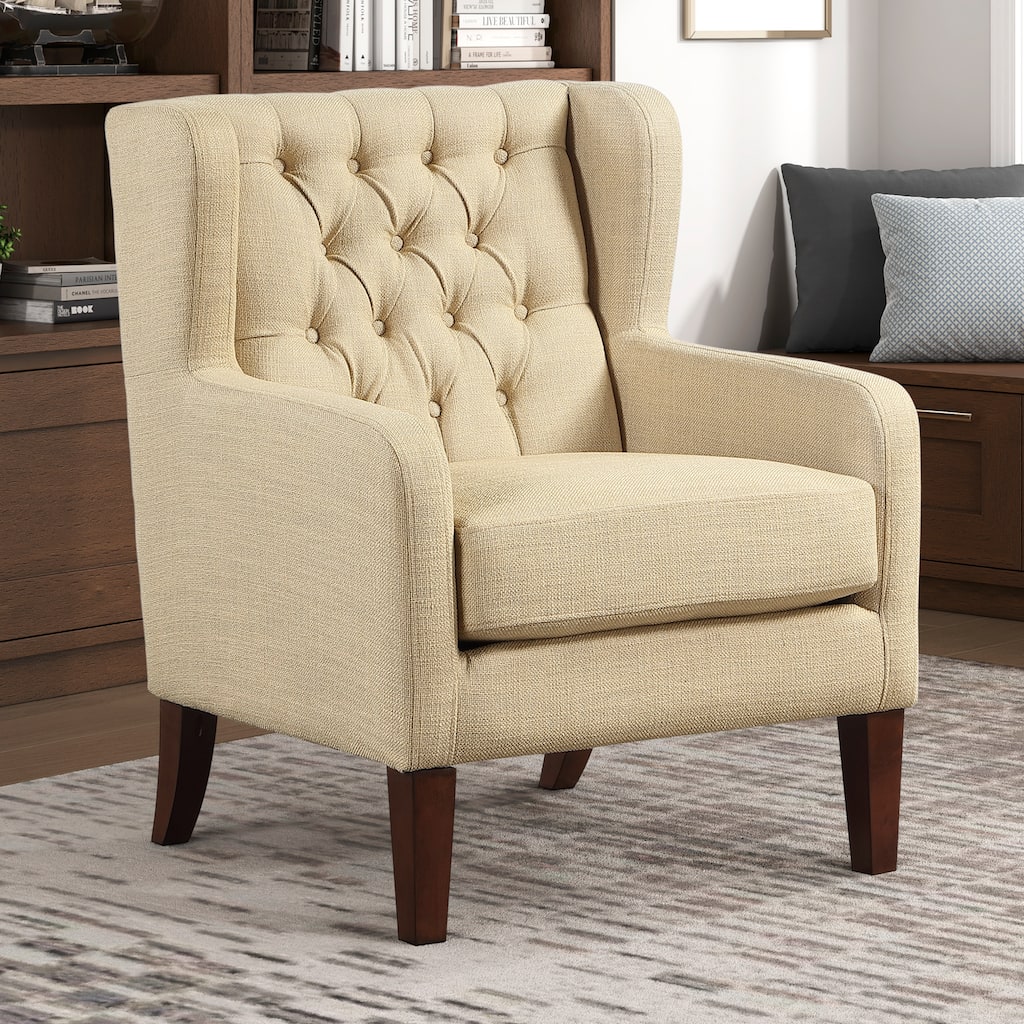 Clark 30" Modern & Contemporary Textured Fabric Button-Tufted Wing Back Accent Chair