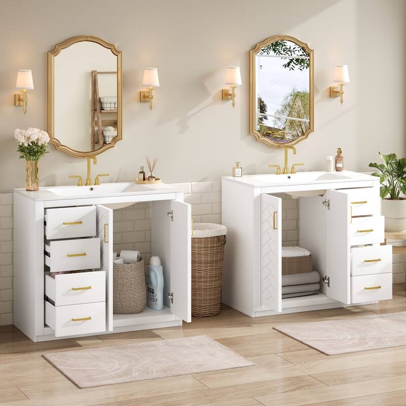 GDFStudio - Carrington Modern Freestanding Double Bathroom Vanity Set with Ceramic Sinks, Drawers & Soft Closing Doors - 72'W