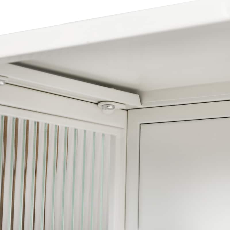 White Sideboard Buffet Wall Cabinet w/ Glass Doors & Removable Shelves