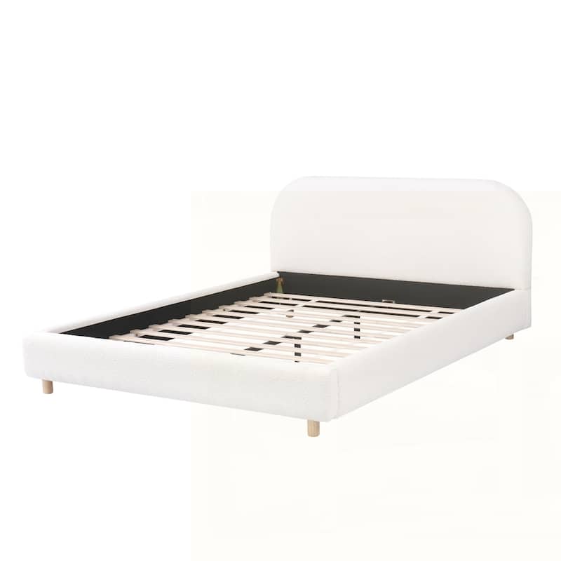 Upholstered Platform Bed with Curve-Shaped Design Headboard